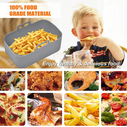 Air Fryer Silicone Pot with Handle - Reusable Liner | Heat Resistant Basket | Rectangle Baking Accessories for Fryer Oven Microwave