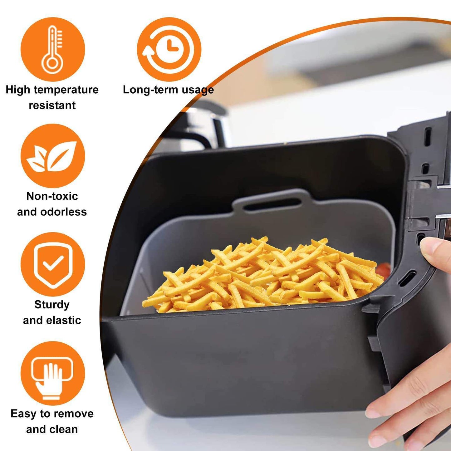Air Fryer Silicone Pot with Handle - Reusable Liner | Heat Resistant Basket | Rectangle Baking Accessories for Fryer Oven Microwave