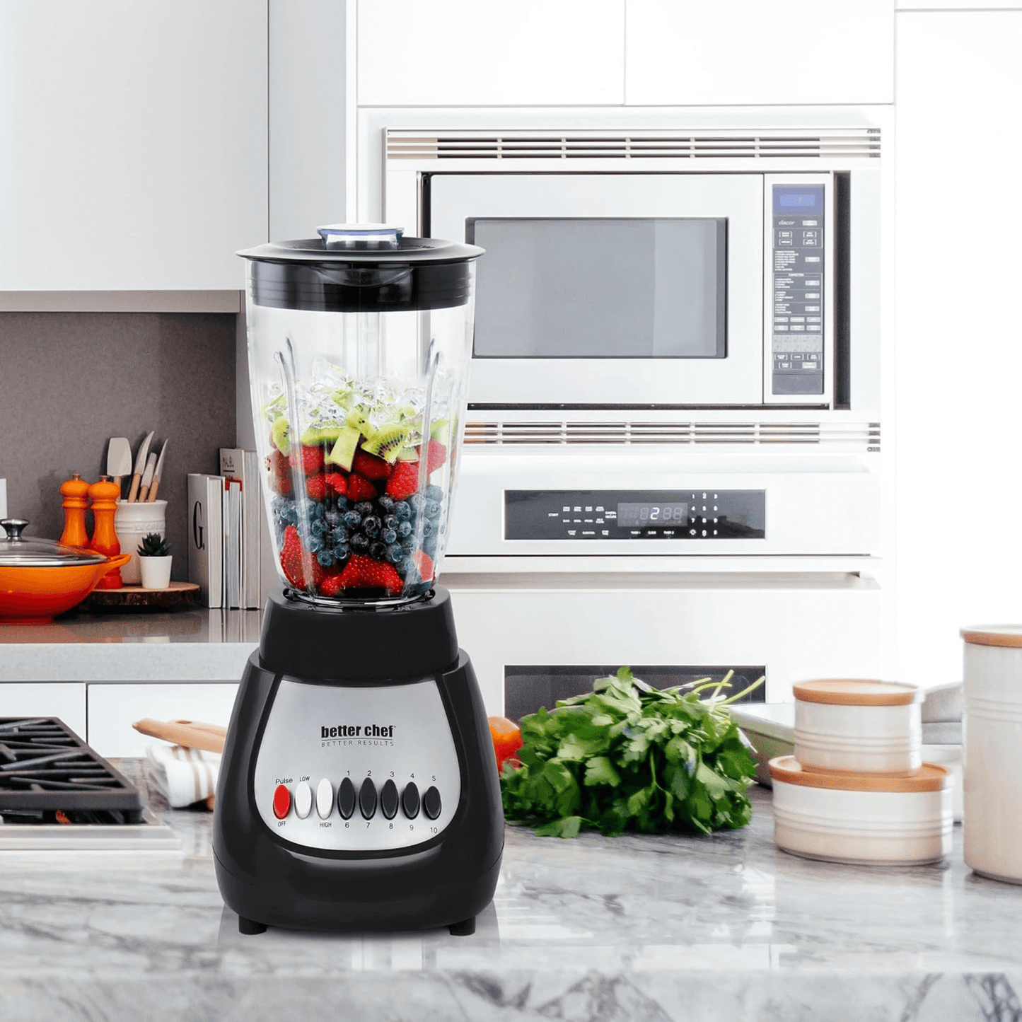 Better Chef Classic 10-Speed 6-Cup Plastic Jar Blender - Versatile and Durable Blender for Mixing, Whipping, and Chopping - BPA-Free Shatterproof Jar - Easy to Clean Electric Base - Stainless Steel Blade Included
