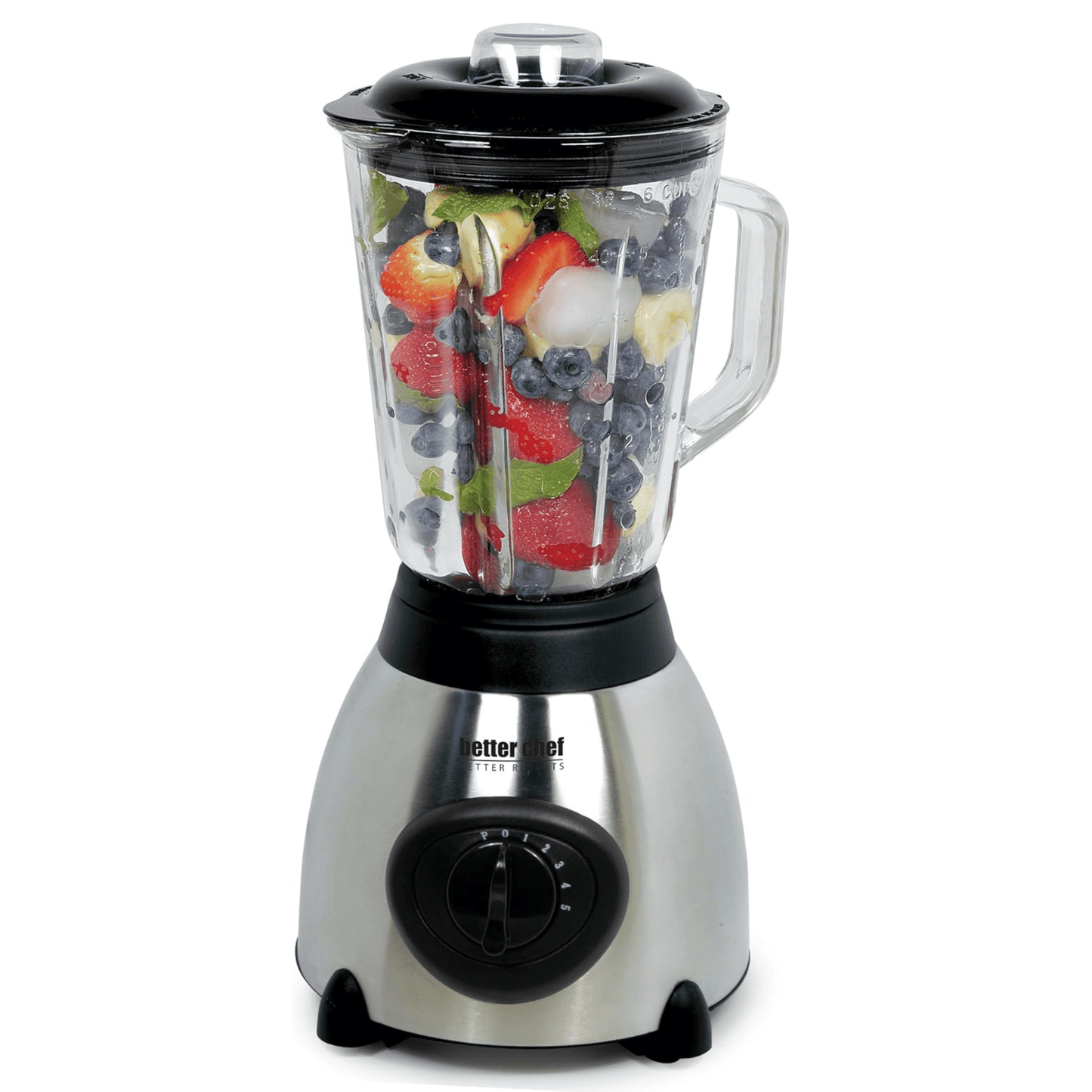Better Chef 500W 5-Speed Glass Jar Blender with Stainless Steel Base - Powerful and Versatile Blender for Smoothies and More