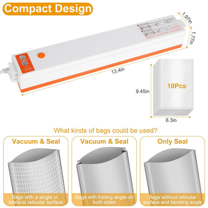 Compact Automatic Vacuum Sealer: Keep Food Fresh & Flavorful with Quick Sealing System!