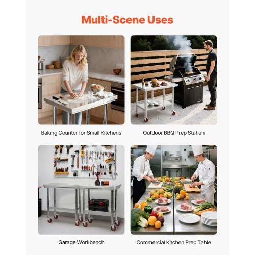 Stainless Steel Table, 24 x 30 Inches Food Prep Worktable with Wheels, Kitchen Prep Table with Adjustable Undershelf Workstations for Commercial Kitchen, Restaurant, Hotel and Garage, Outdoor