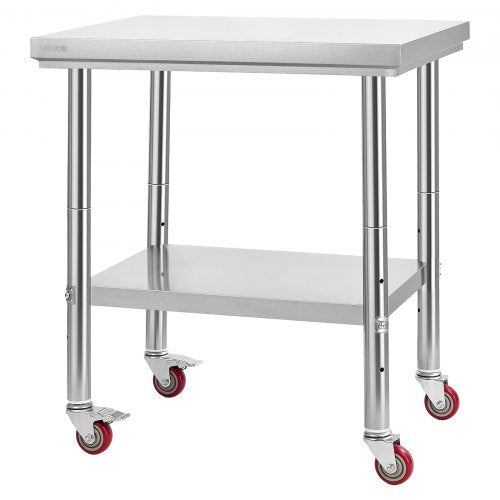 Stainless Steel Table, 24 x 30 Inches Food Prep Worktable with Wheels, Kitchen Prep Table with Adjustable Undershelf Workstations for Commercial Kitchen, Restaurant, Hotel and Garage, Outdoor