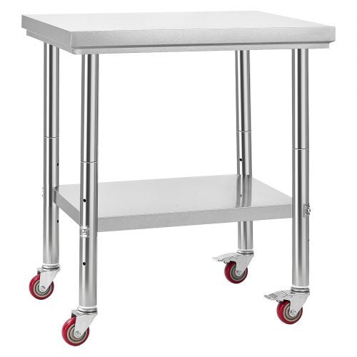 Stainless Steel Table, 24 x 30 Inches Food Prep Worktable with Wheels, Kitchen Prep Table with Adjustable Undershelf Workstations for Commercial Kitchen, Restaurant, Hotel and Garage, Outdoor
