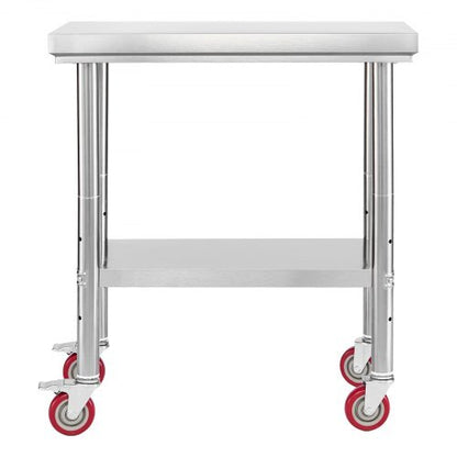 Stainless Steel Table, 24 x 30 Inches Food Prep Worktable with Wheels, Kitchen Prep Table with Adjustable Undershelf Workstations for Commercial Kitchen, Restaurant, Hotel and Garage, Outdoor