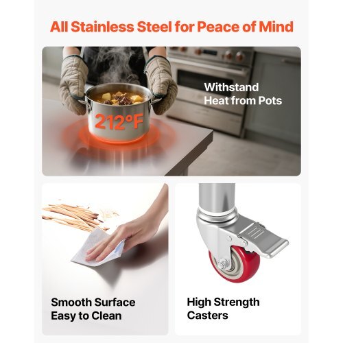 Stainless Steel Table, 24 x 35.4 Inches Food Prep Worktable with Wheels, Kitchen Prep Table with Adjustable Undershelf Workstations for Commercial Kitchen, Restaurant, Hotel and Garage, Outdoor