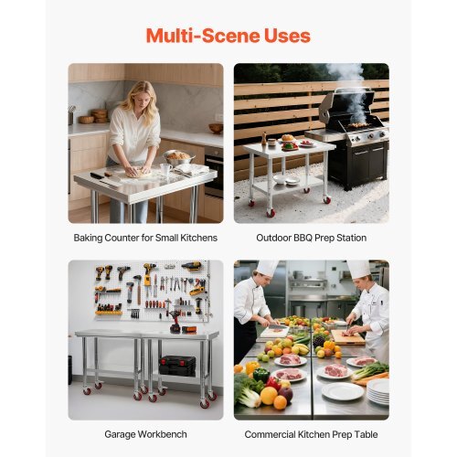 Stainless Steel Table, 24 x 35.4 Inches Food Prep Worktable with Wheels, Kitchen Prep Table with Adjustable Undershelf Workstations for Commercial Kitchen, Restaurant, Hotel and Garage, Outdoor