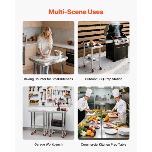 Stainless Steel Table, 24 x 18 Inches Food Prep Worktable with Wheels, Kitchen Prep Table with Adjustable Undershelf Workstations for Commercial Kitchen, Restaurant, Hotel and Garage, Outdoor