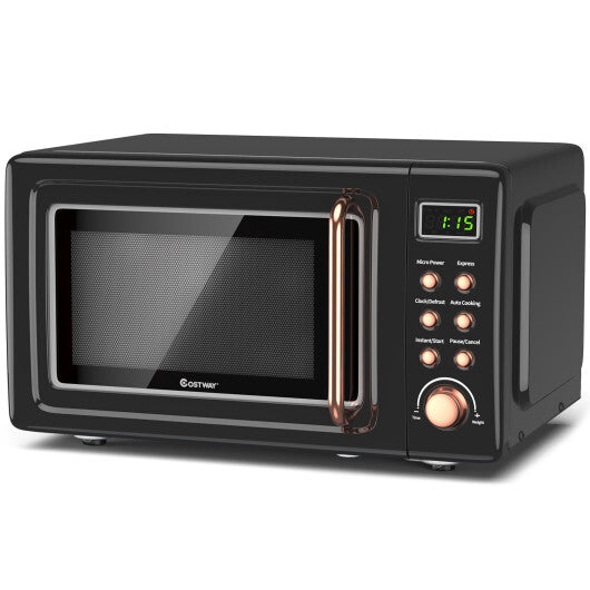 700W Retro Countertop Microwave Oven with 5 Micro Power and Auto Cooking Function-Golden - Color: Golden