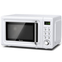 700W Retro Countertop Microwave Oven with 5 Power Levels and Auto Cooking Function-White | Compact and Efficient Microwave for Quick and Easy Meals | Ideal for Small Kitchen Spaces | Includes Rotating Glass Plate