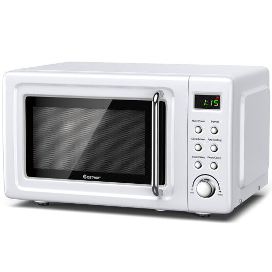 700W Retro Countertop Microwave Oven with 5 Power Levels and Auto Cooking Function-White | Compact and Efficient Microwave for Quick and Easy Meals | Ideal for Small Kitchen Spaces | Includes Rotating Glass Plate