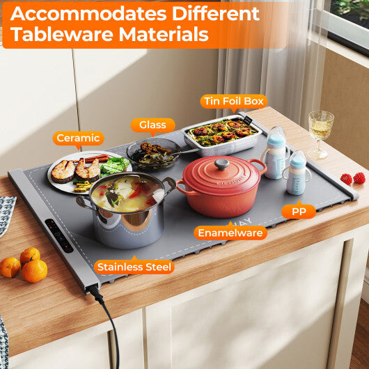 Food Warming Mat Rollable and Portable Electric Warming Tray with Fasting Heating-Blue
