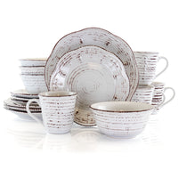 Elama Rustic Birch 16 Piece Stoneware round Dinnerware Set