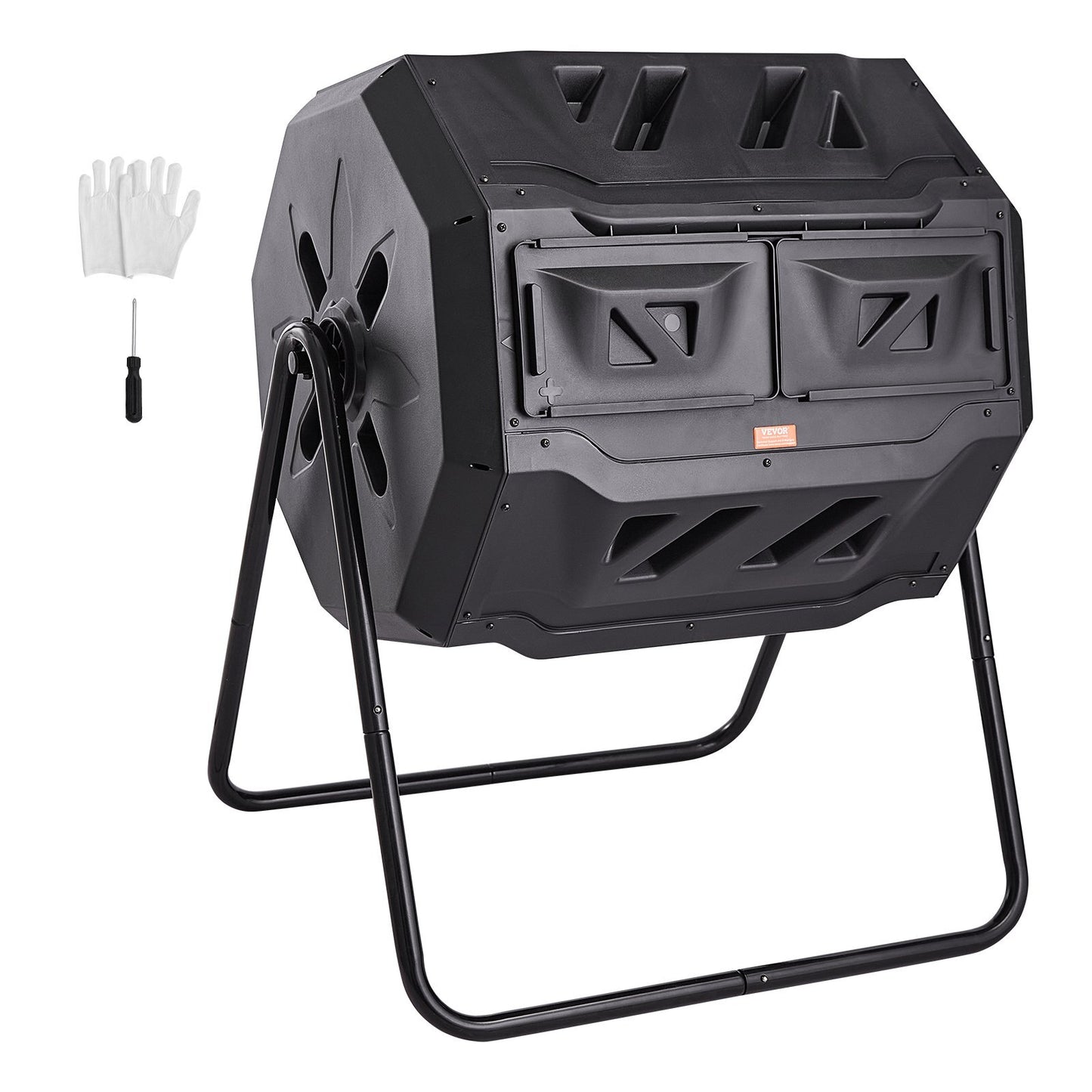 Compost Bin, 43-Gal Dual Chamber Composting Tumbler, Large Tumbling Rotating Composter with 2 Sliding Doors and Steel Frame, BPA Free Composter Bin Tumbler for Garden, Kitchen, Yard, Outdoor