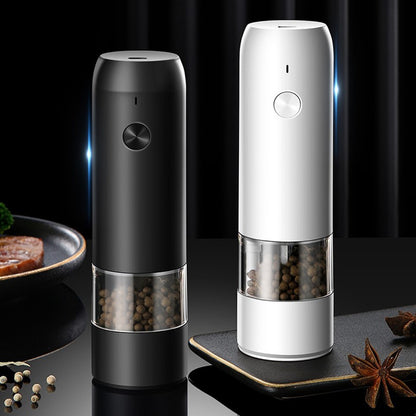Stainless Steel Usb Rechargeable Electric Pepper Grinder, Led Warm Color Lights 6 Adjustable Thickness, One-button Control Grinding Tool Simple white