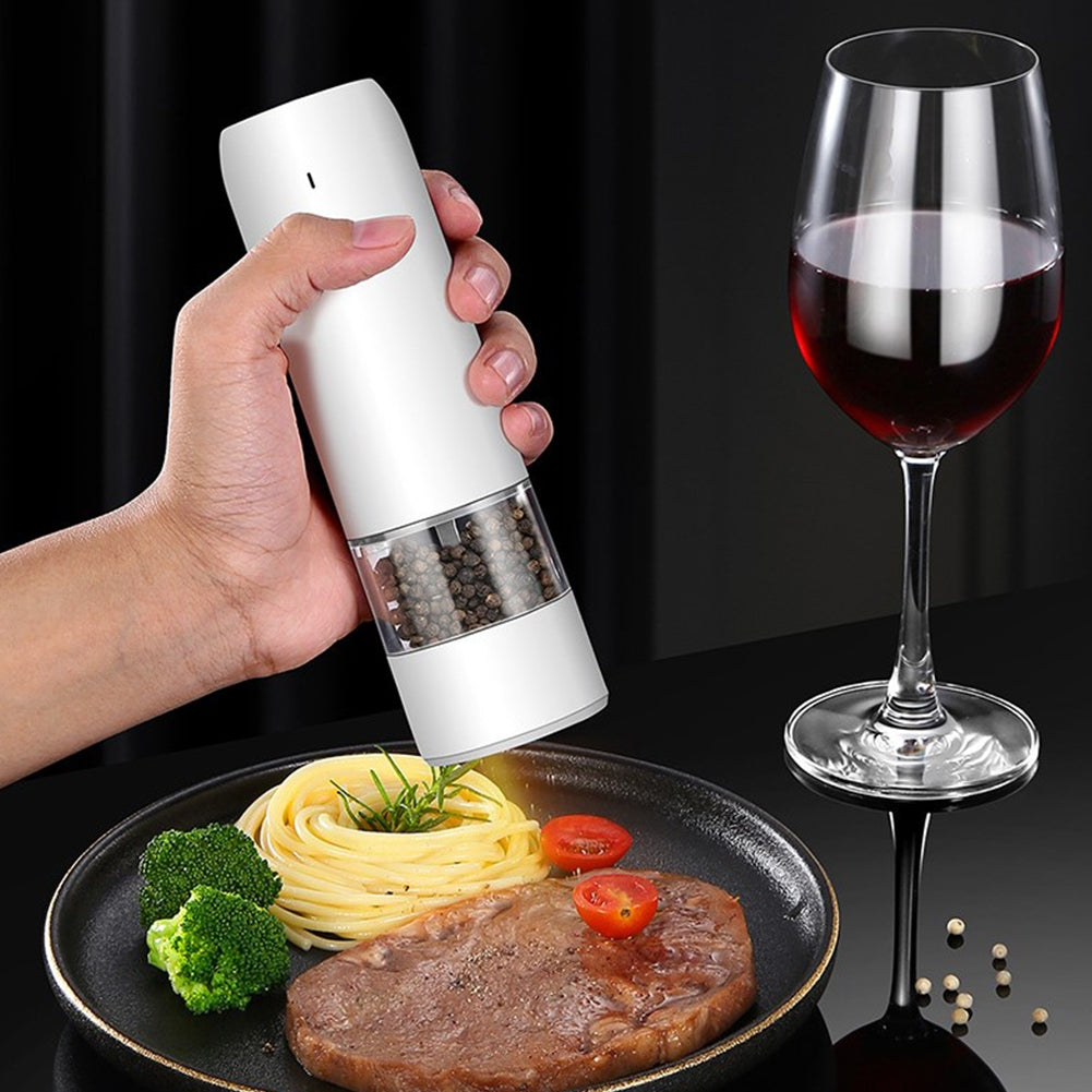 Stainless Steel Usb Rechargeable Electric Pepper Grinder, Led Warm Color Lights 6 Adjustable Thickness, One-button Control Grinding Tool Simple white
