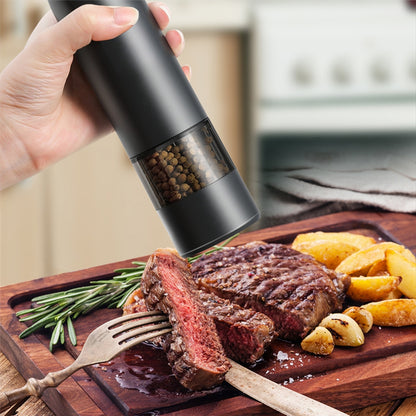 Stainless Steel Usb Rechargeable Electric Pepper Grinder, Led Warm Color Lights 6 Adjustable Thickness, One-button Control Grinding Tool Simple white