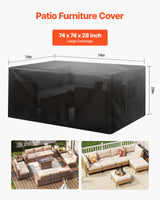 Patio Furniture Cover, 420D Heavy Duty Waterproof Outdoor Dining Table and Chairs Cover, Large Squre Patio Table Covers with Air Vent for All Weather, 74L x 74W x 28H inch, Black