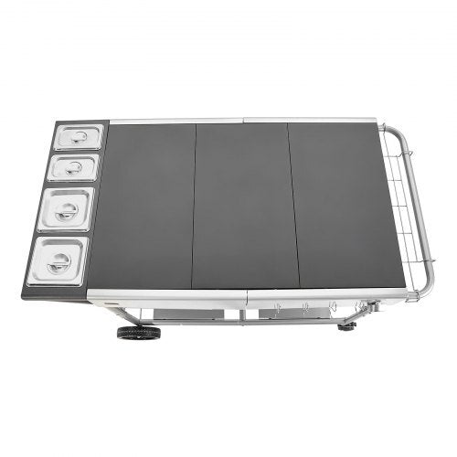 Outdoor Grill Cart, Grilling Table, Movable Outdoor Cooking Table with 4 Spice Containers, Wheels, Lids, Hooks, BBQ Prep Tables for Picnic, Kitchen, Courtyard