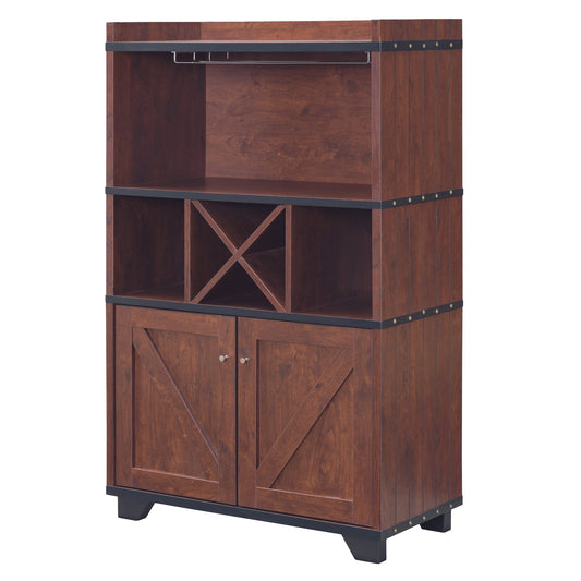 Furniture of America Keya Farmhouse 6-Shelf Wine Cabinet Buffet Vintage Walnut Walnut Finish, Wood Finish