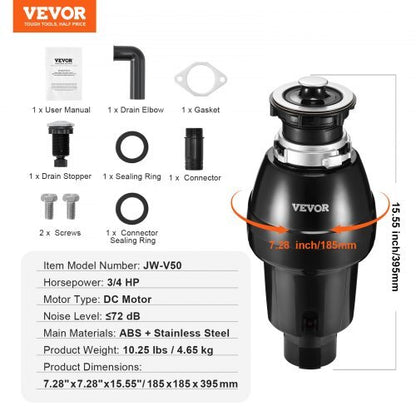 Garbage Disposal, 3/4HP 3250RPM Continuous Feed Food Waste Disposer, EZ Connect Food Waste Grinding System with Sound Reduction, Power Cord & Splash Guard for Kitchen Sinks