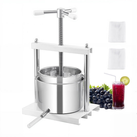 1.45 Gal/5L Fruit Wine Press, 2 Stainless Steel Barrels, Manual Juice Maker, Cider Apple Grape Tincture Honey Olive Oil Making Press with Triangular Handle for Outdoor Kitchen Home
