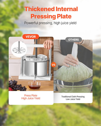 1.45 Gal/5L Fruit Wine Press, 2 Stainless Steel Barrels, Manual Juice Maker, Cider Apple Grape Tincture Honey Olive Oil Making Press with Triangular Handle for Outdoor Kitchen Home