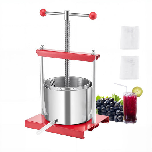1.6 Gal/6L Fruit Wine Press, 2 Stainless Steel Barrels, Manual Juice Maker, Cider Apple Grape Tincture Honey Olive Oil Making Press with T-Handle for Outdoor Kitchen Home
