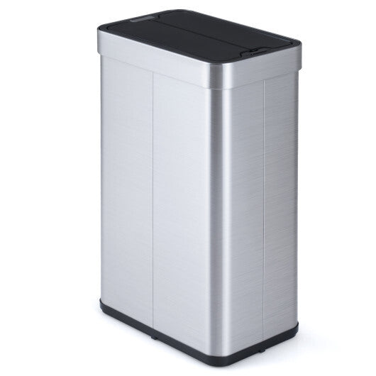 16 Gallon Trash Can with Wing Lids for Bedroom Bathroom Kitchen-Silver - Color: Silver