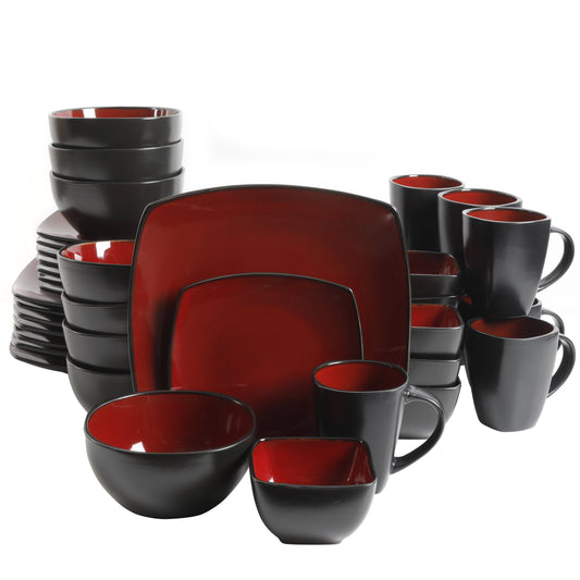 Gibson Soho Lounge 40-Piece Square Dinnerware Set in Red