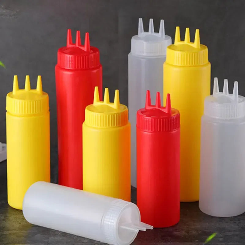 Color: Chocolate - 3 Holes 800ML Twist Cap Squeeze Bottle Food Grade Plastic Ketchup Mustard Mayo Sauces Olive Oil Bottles Kitchen Gadgets #1