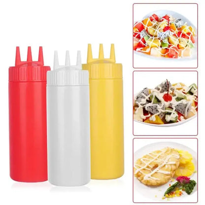 Color: Chocolate - 3 Holes 800ML Twist Cap Squeeze Bottle Food Grade Plastic Ketchup Mustard Mayo Sauces Olive Oil Bottles Kitchen Gadgets #1