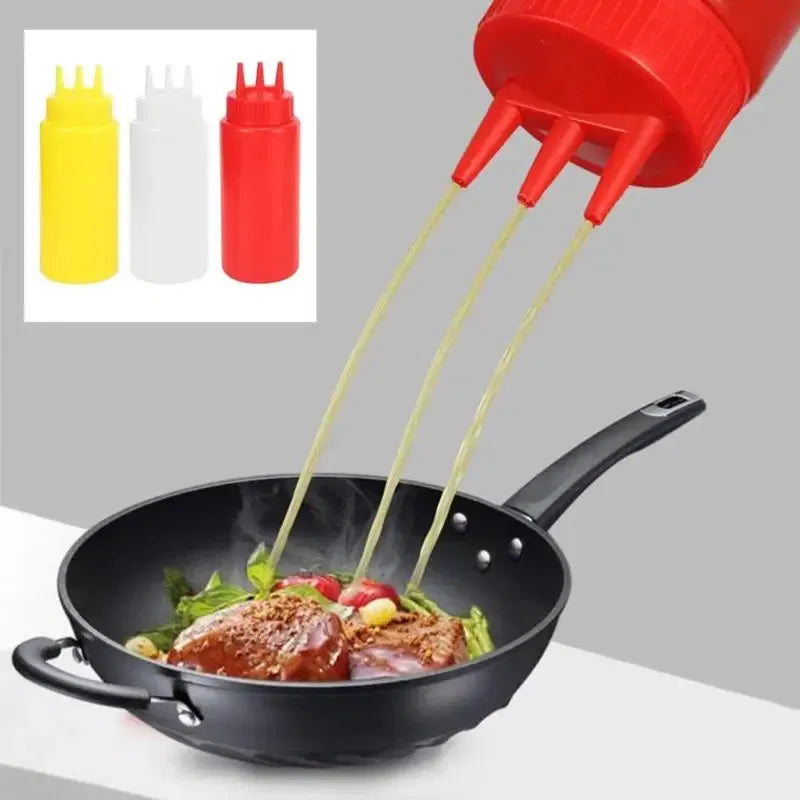 Color: Chocolate - 3 Holes 800ML Twist Cap Squeeze Bottle Food Grade Plastic Ketchup Mustard Mayo Sauces Olive Oil Bottles Kitchen Gadgets #1