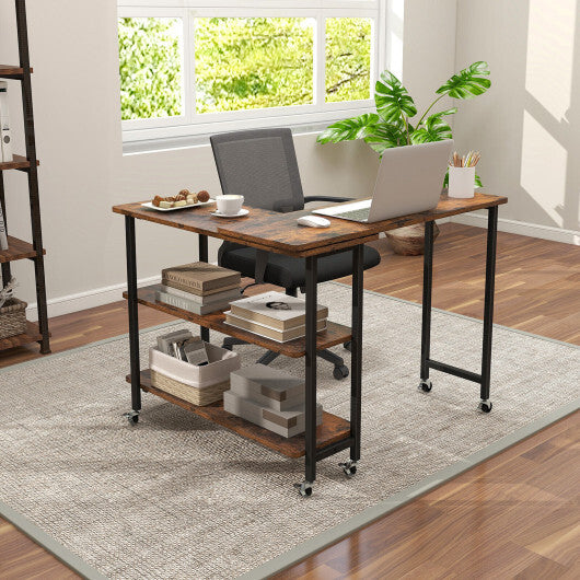 Patented 360 Rotating Sofa Side Table with 2-Tier Storage Shelves-Rustic Brown
