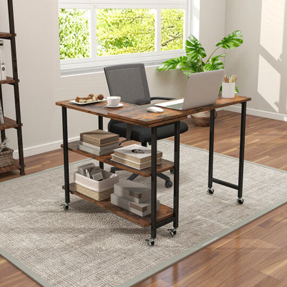 Patented 360 Rotating Sofa Side Table with 2-Tier Storage Shelves-Rustic Brown
