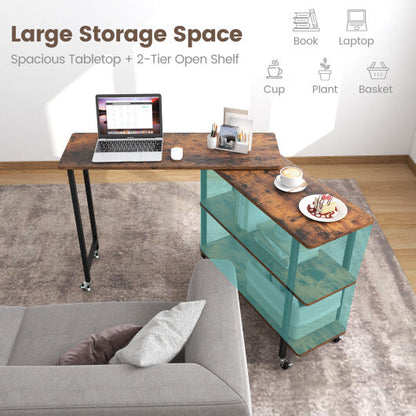 Patented 360 Rotating Sofa Side Table with 2-Tier Storage Shelves-Rustic Brown