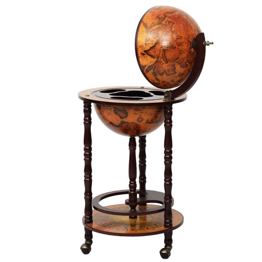16th Century Wood Globe Wine Bar Stand - Color: Dark Red