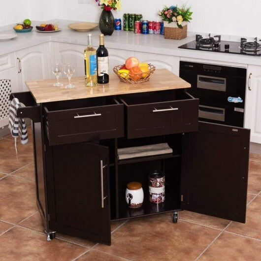Heavy Duty Rolling Kitchen Cart with Tower Holder and Drawer-Brown