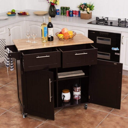 Heavy Duty Rolling Kitchen Cart with Tower Holder and Drawer-Brown