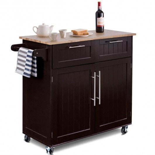 Heavy Duty Rolling Kitchen Cart with Tower Holder and Drawer-Brown