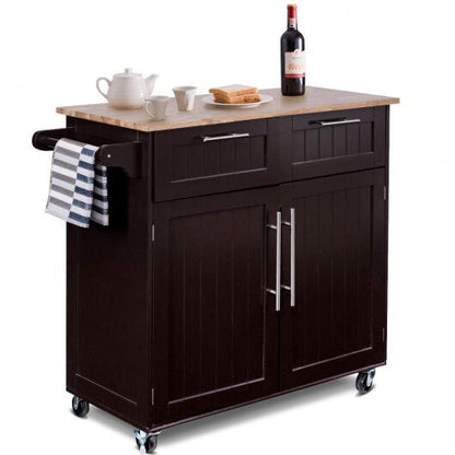 Heavy Duty Rolling Kitchen Cart with Tower Holder and Drawer-Brown