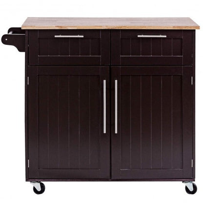 Heavy Duty Rolling Kitchen Cart with Tower Holder and Drawer-Brown