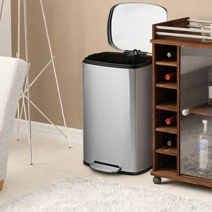 13.2 Gallon Stainless Steel Trash Garbage Can with Bucket - Color: Silver