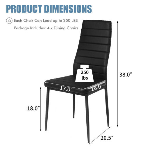 4 Pieces Modern Leather Dinning Chairs Set with Metal Frame - Color: Black