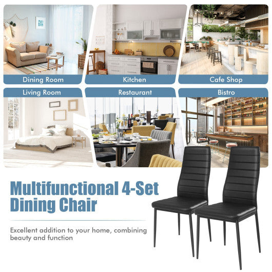 4 Pieces Modern Leather Dinning Chairs Set with Metal Frame - Color: Black