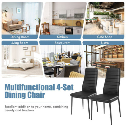 4 Pieces Modern Leather Dinning Chairs Set with Metal Frame - Color: Black