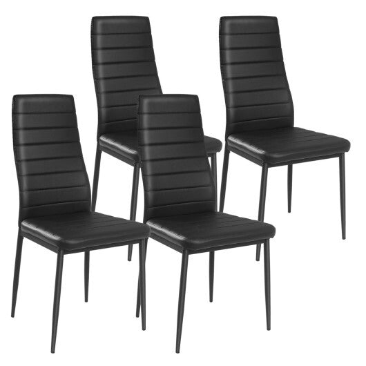 4 Pieces Modern Leather Dinning Chairs Set with Metal Frame - Color: Black