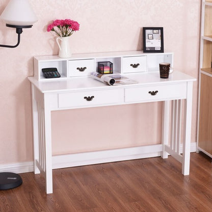 Home Office Writing Desk with 4 Drawer Computer Study Table - Color: White