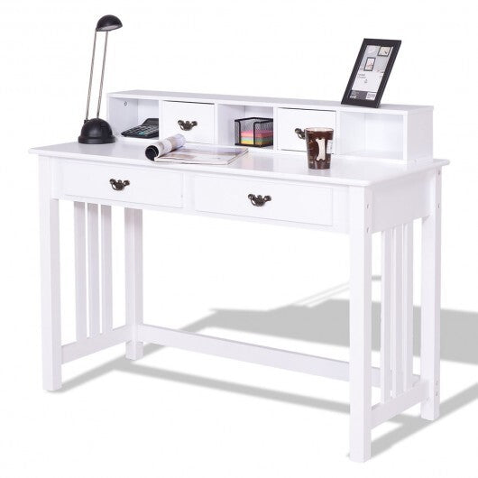 Home Office Writing Desk with 4 Drawer Computer Study Table - Color: White