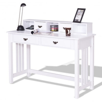 Home Office Writing Desk with 4 Drawer Computer Study Table - Color: White